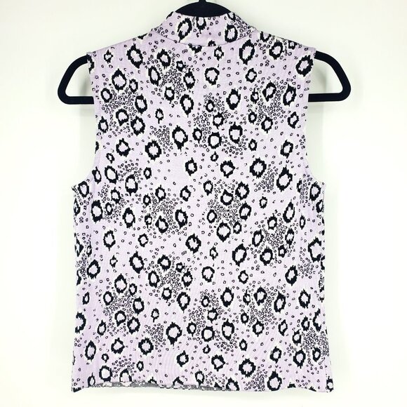 St. John Sleeveless Mock Neck Leopard Print Knit Top Lilac/Black P/XS - Picture 4 of 7